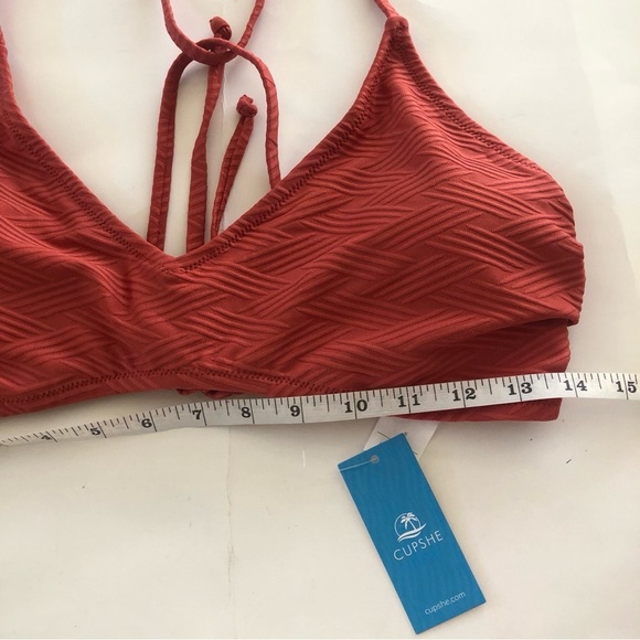 Cupshe Texturized Criss Cross Self Tie Spaghetti Straps Cheeky Bikini Swim Set - Picture 10 of 16